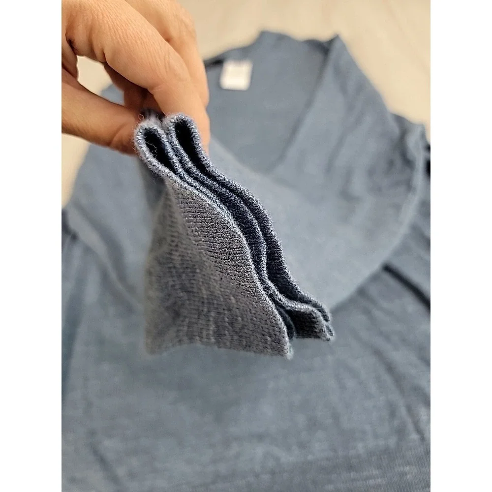 J.Crew V-Neck Sweater Mens XL Blue Marl Cotton C4611 Lightweight Ribbed Knit